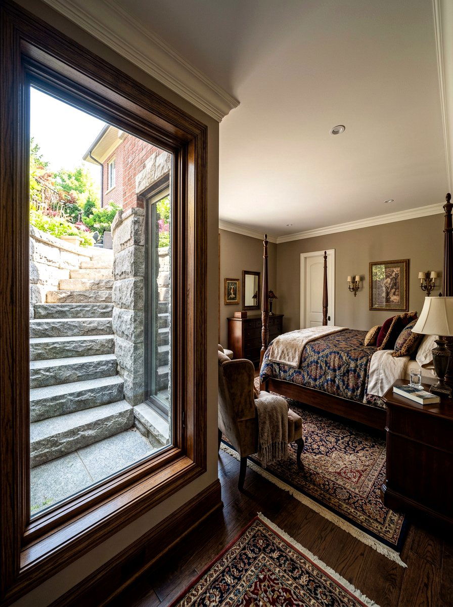 Stone step egress well - 30 basement bedroom egress ideas