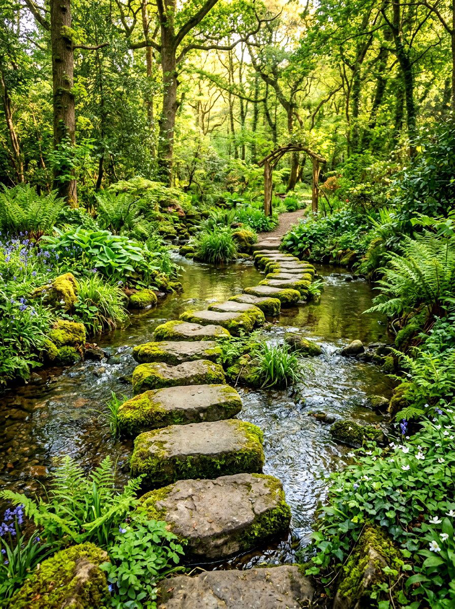 Stone stepping stone walkway - 30 woodland path ideas