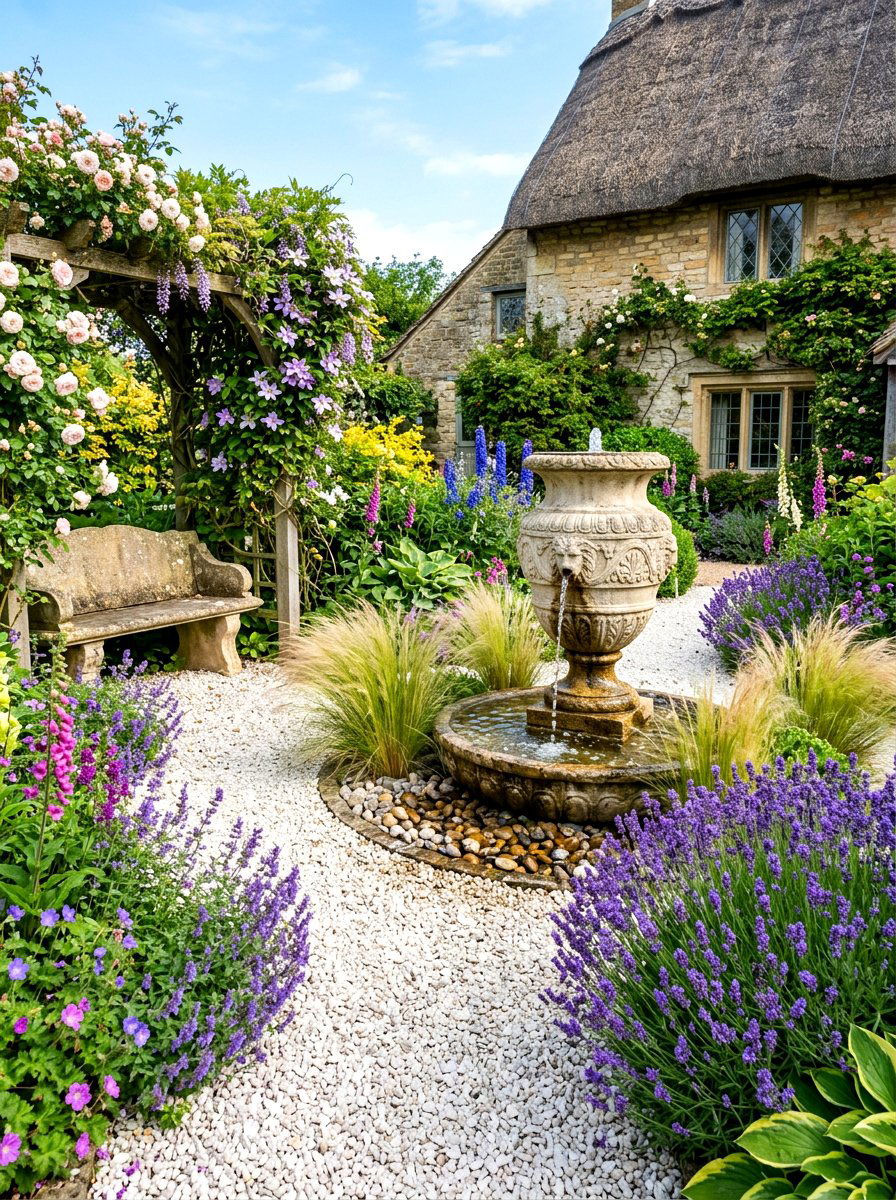 Stone urn fountain - 30 courtyard fountain ideas