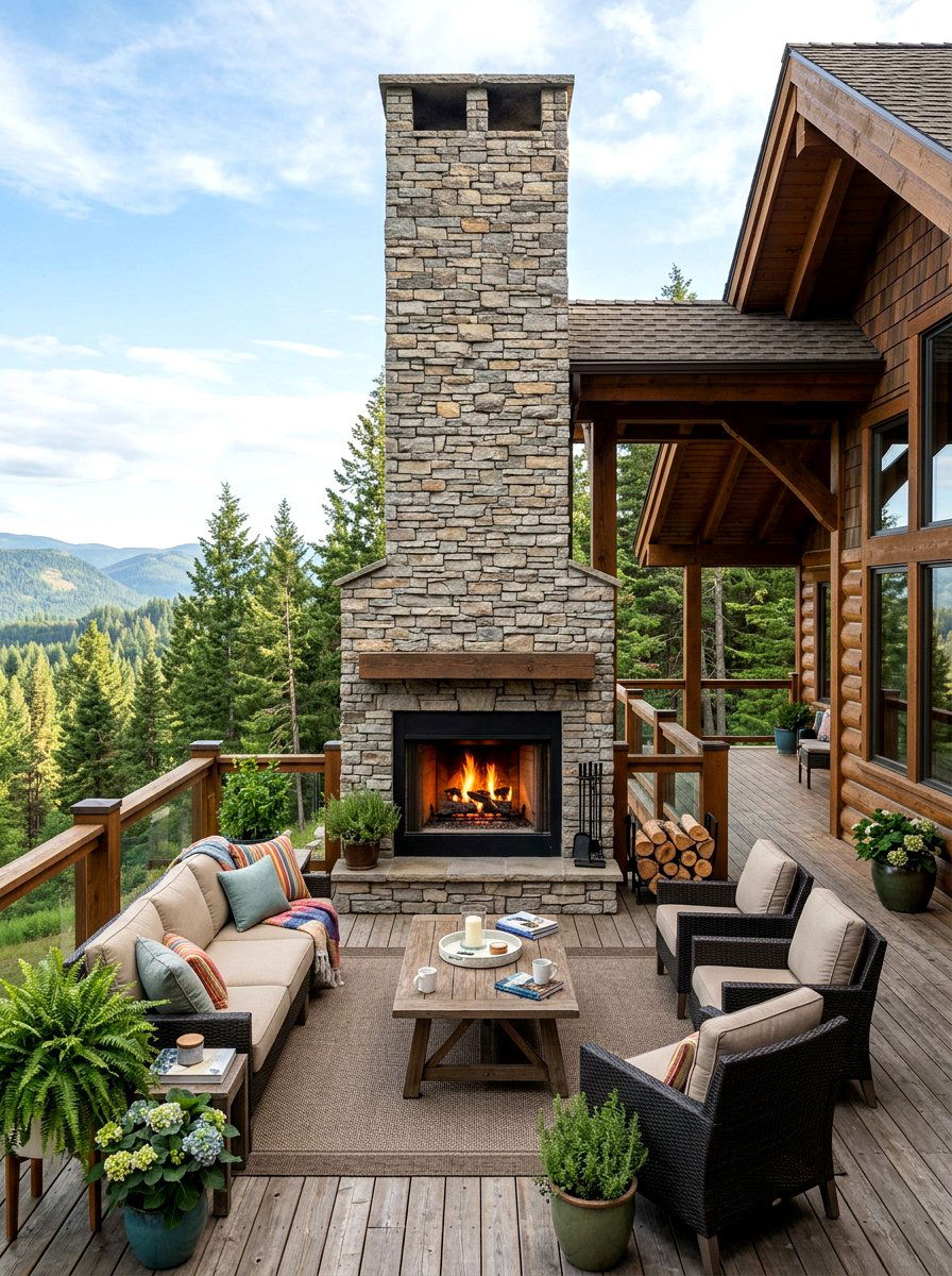 Stone veneer fireplace - 30 outdoor fireplace ideas