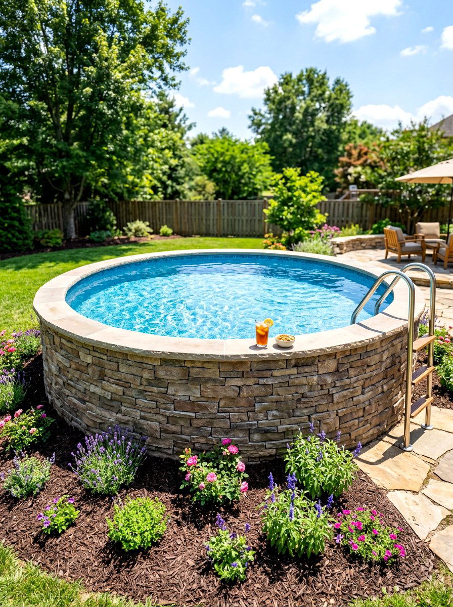 Stone veneer pool siding - 30 above ground pool ideas