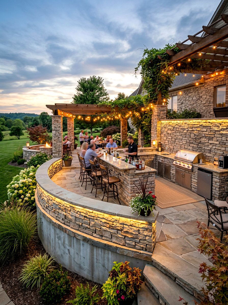 Stone veneer retaining wall - 30 sloped backyard retaining wall ideas