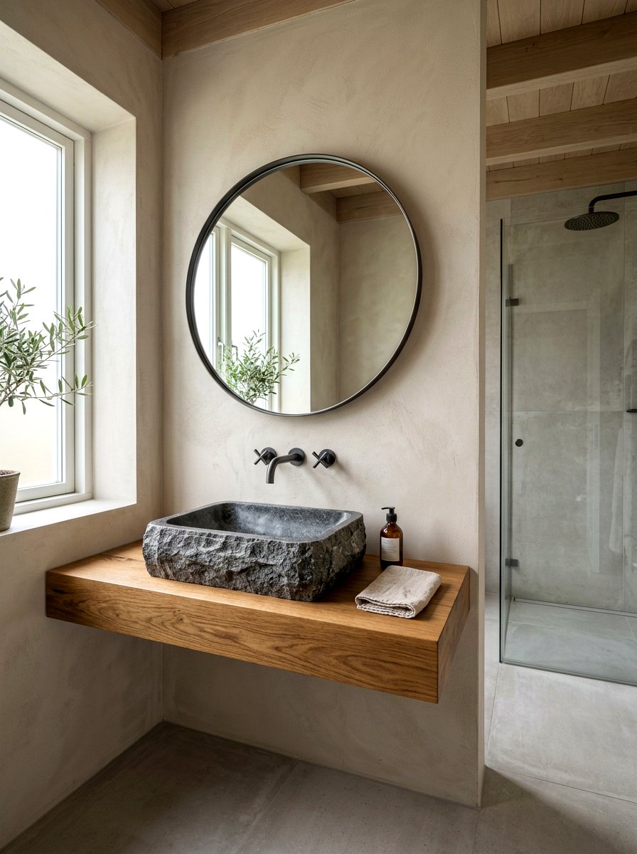 Stone vessel sink - 30 rustic bathroom ideas