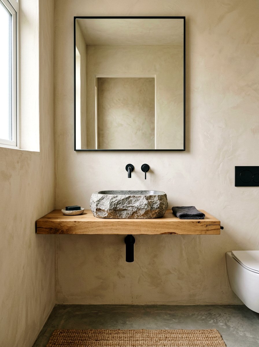 Stone vessel sink powder room - 30 jewel box powder room ideas