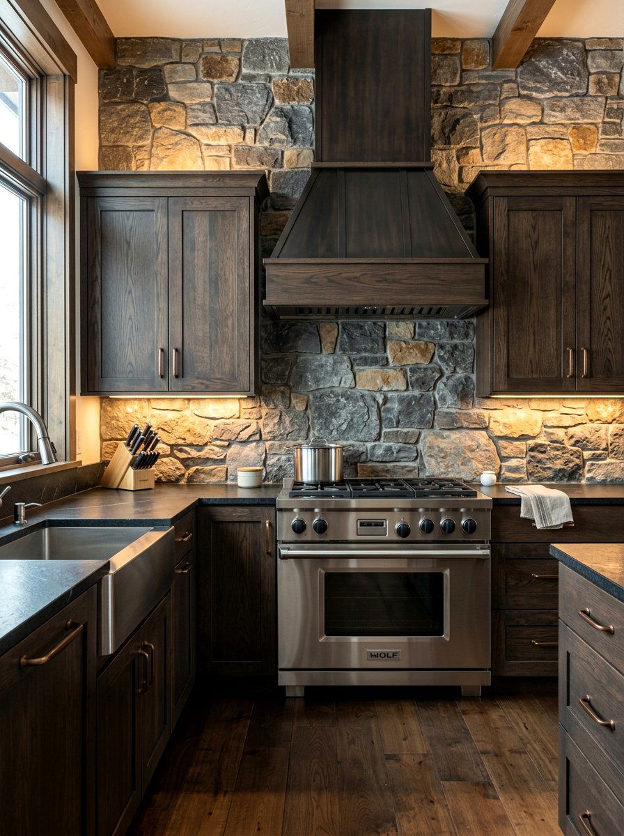 Stone wall backsplash - 30 cottagecore kitchen ideas
