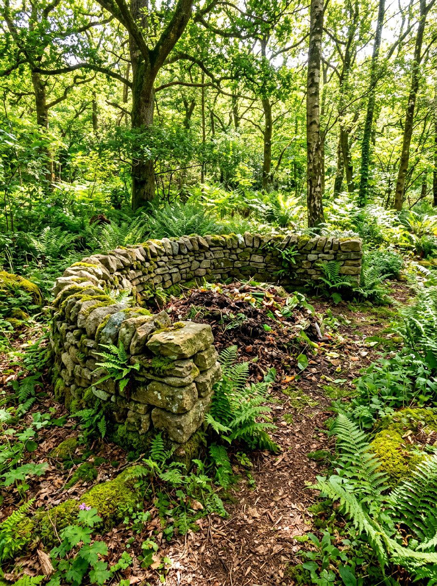Stone wall compost enclosure - 30 compost corner garden ideas