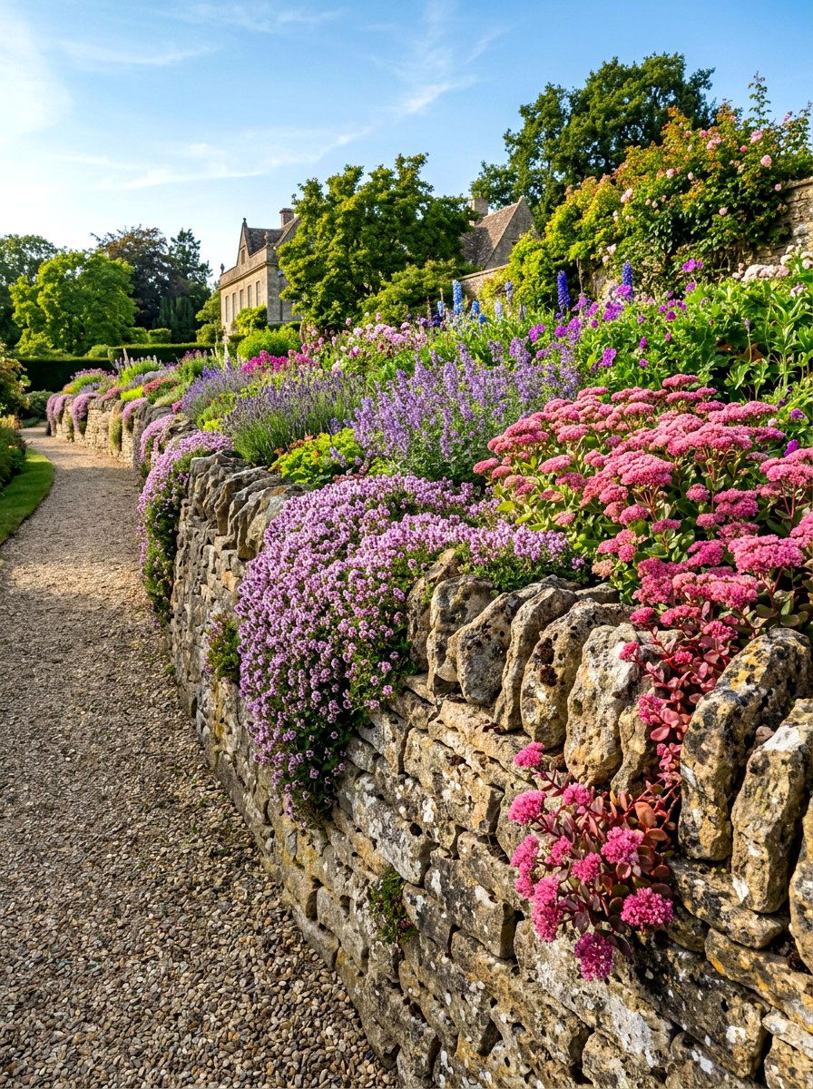 Stone wall flower bed - 30 bee garden border ideas