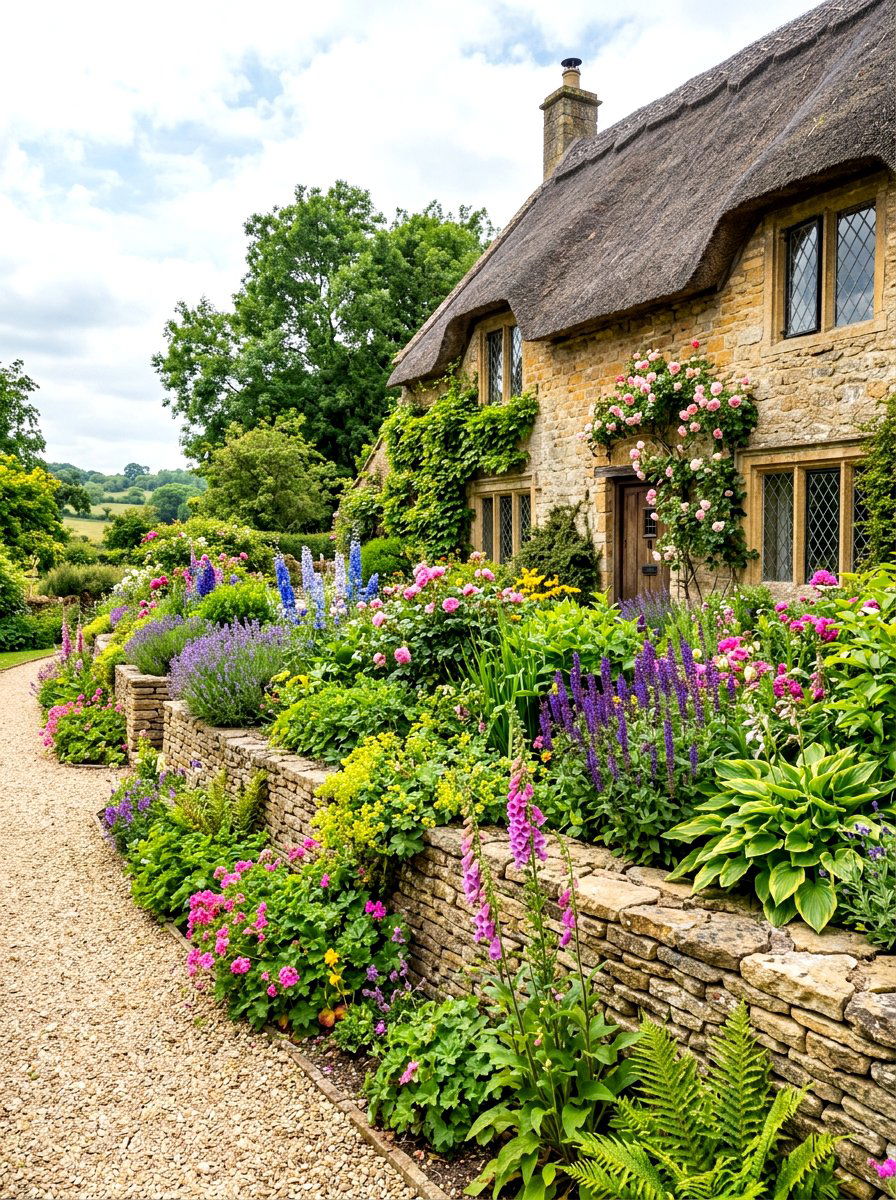 Stone wall garden border - 30 small front garden border ideas