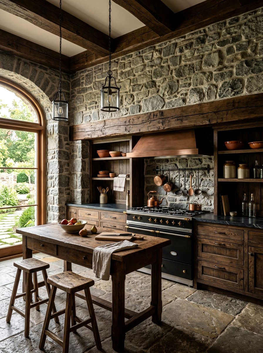 Stone wall kitchen - 30 rustic European kitchen ideas