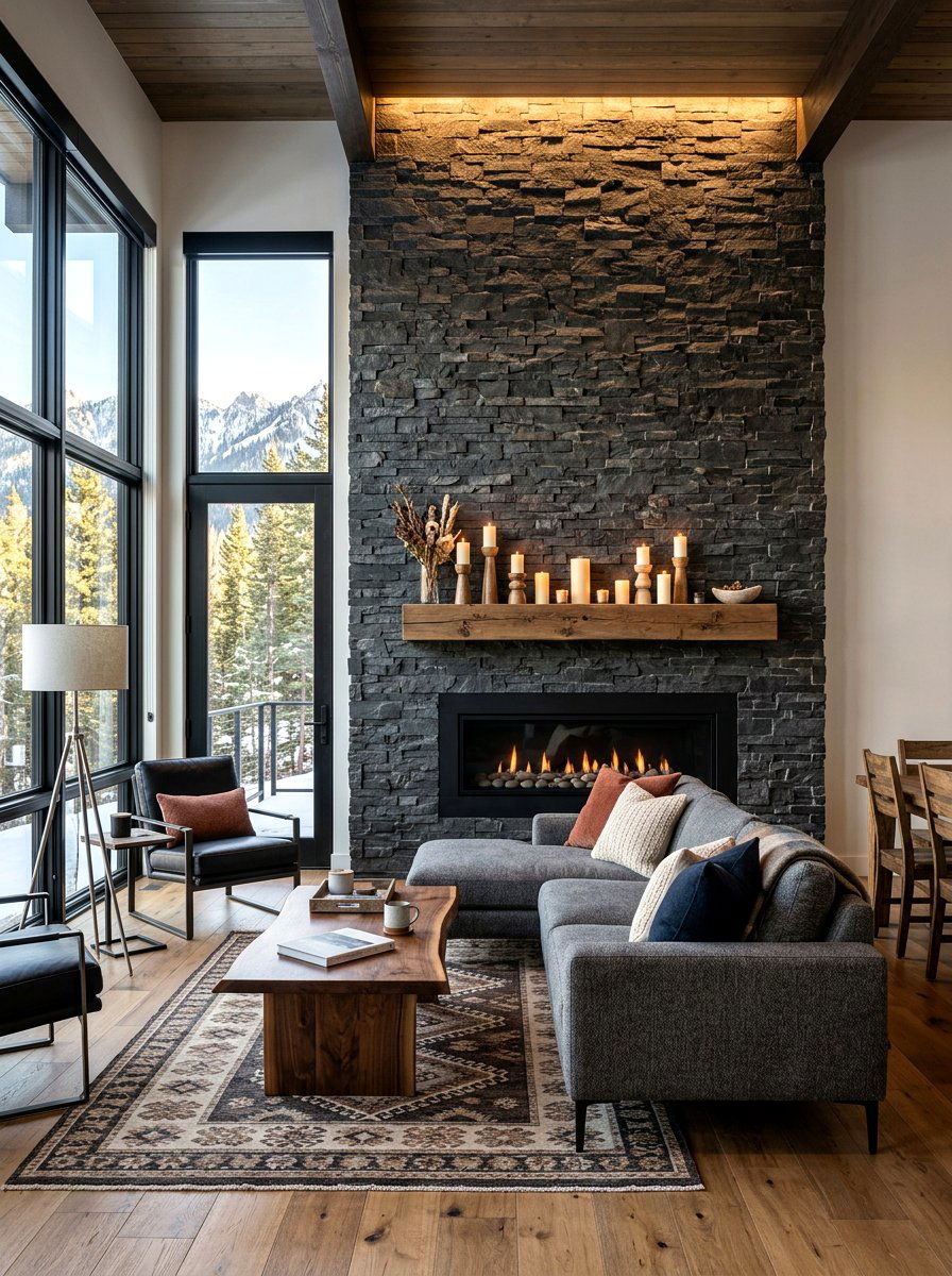 Stone wall living room - 30 nature inspired living room ideas