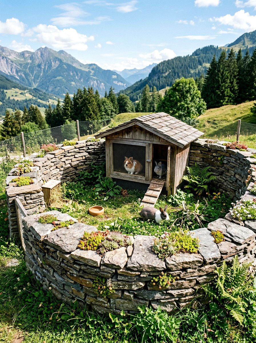 Stone wall rabbit enclosure - 30 rabbit hutch garden ideas