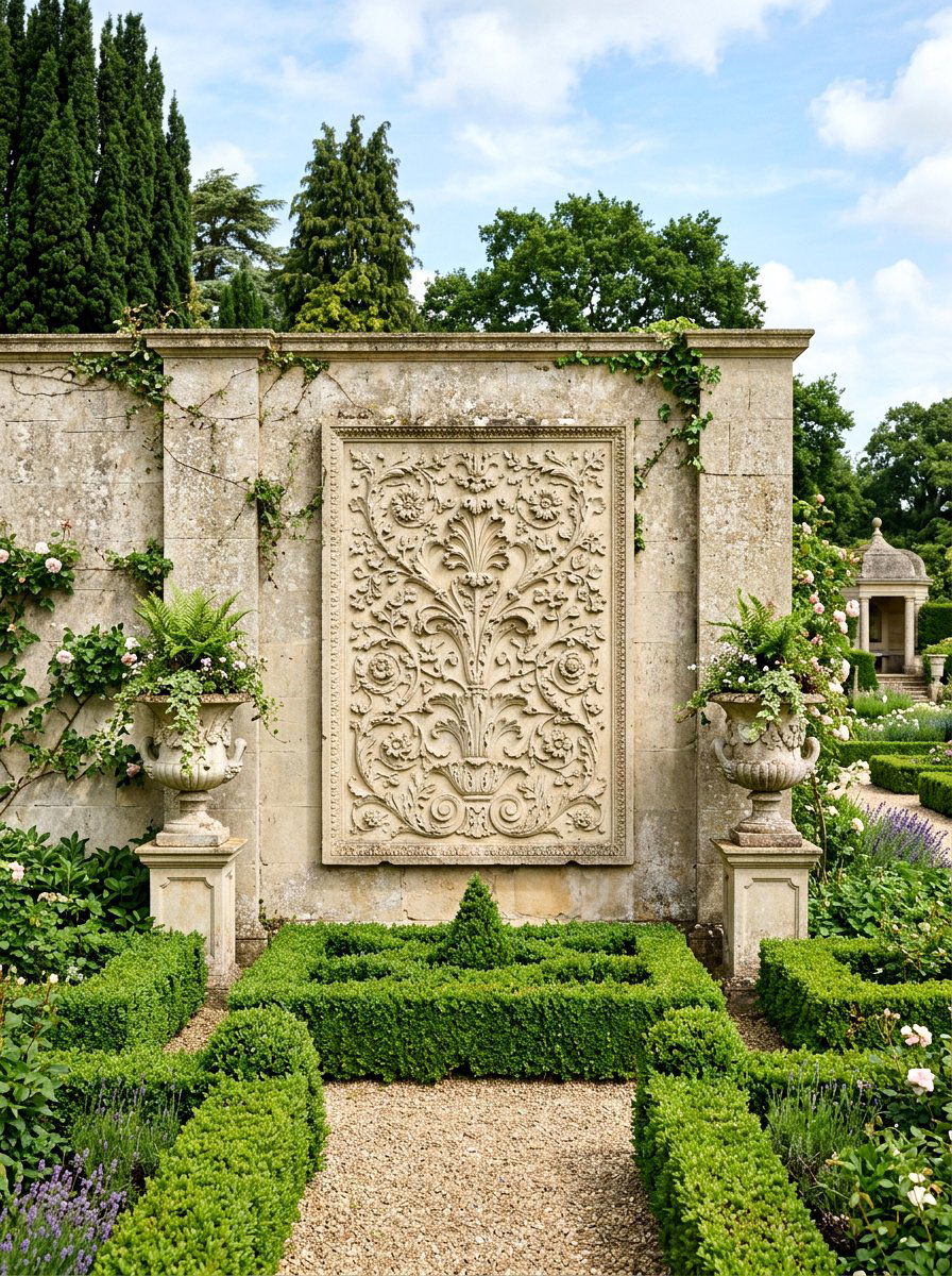 Stone wall relief - 30 outdoor wall art ideas