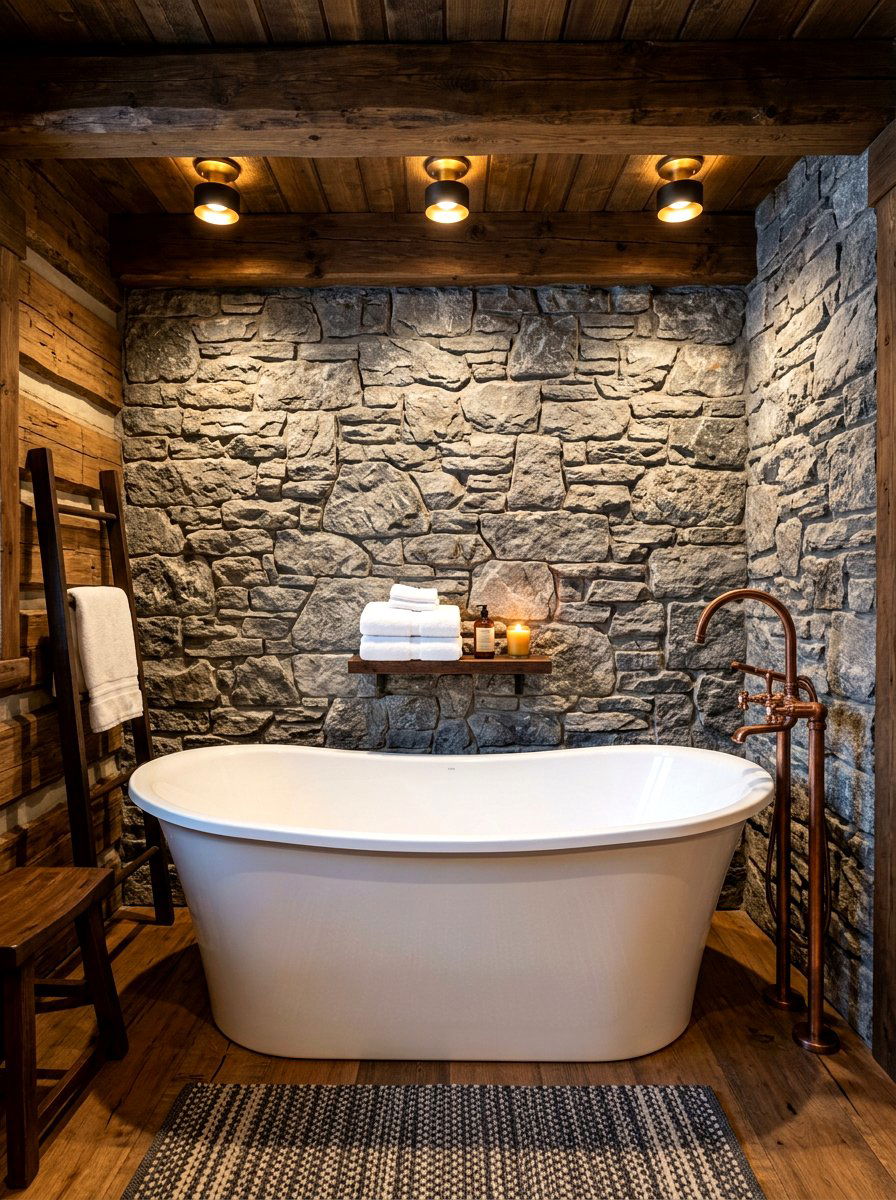Stone wall tub nook - 30 tub nook bathroom ideas