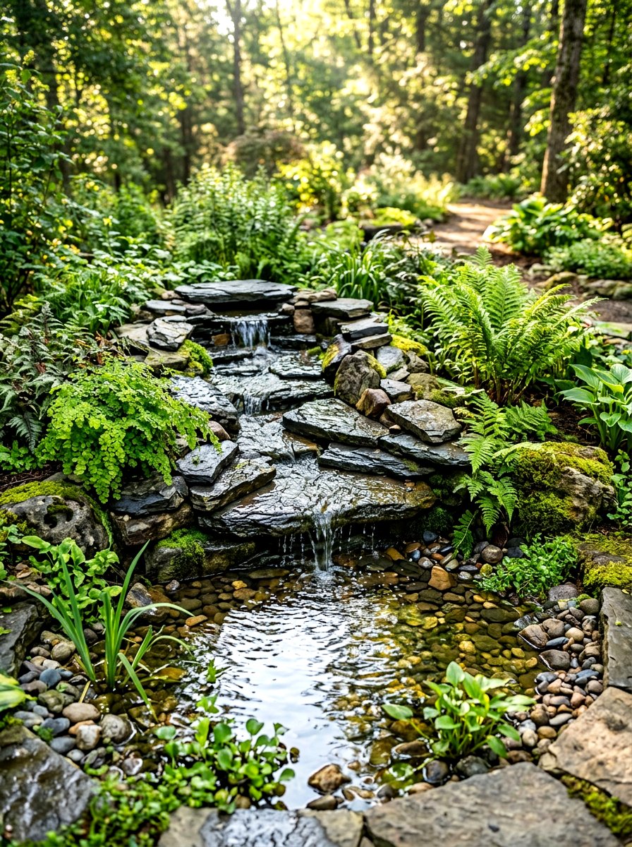 Stone water feature - 30 hummingbird oasis backyard ideas