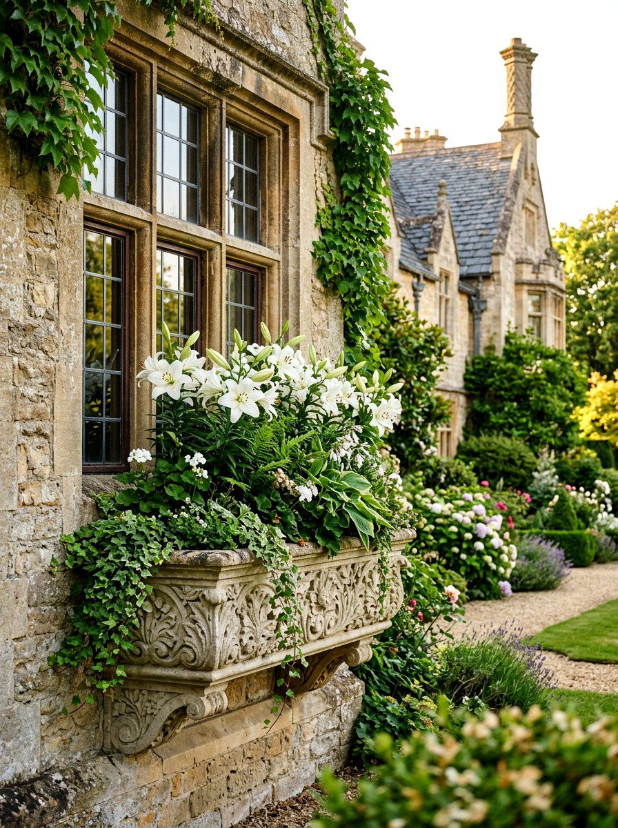 Stone window planter - 30 front window planter ideas