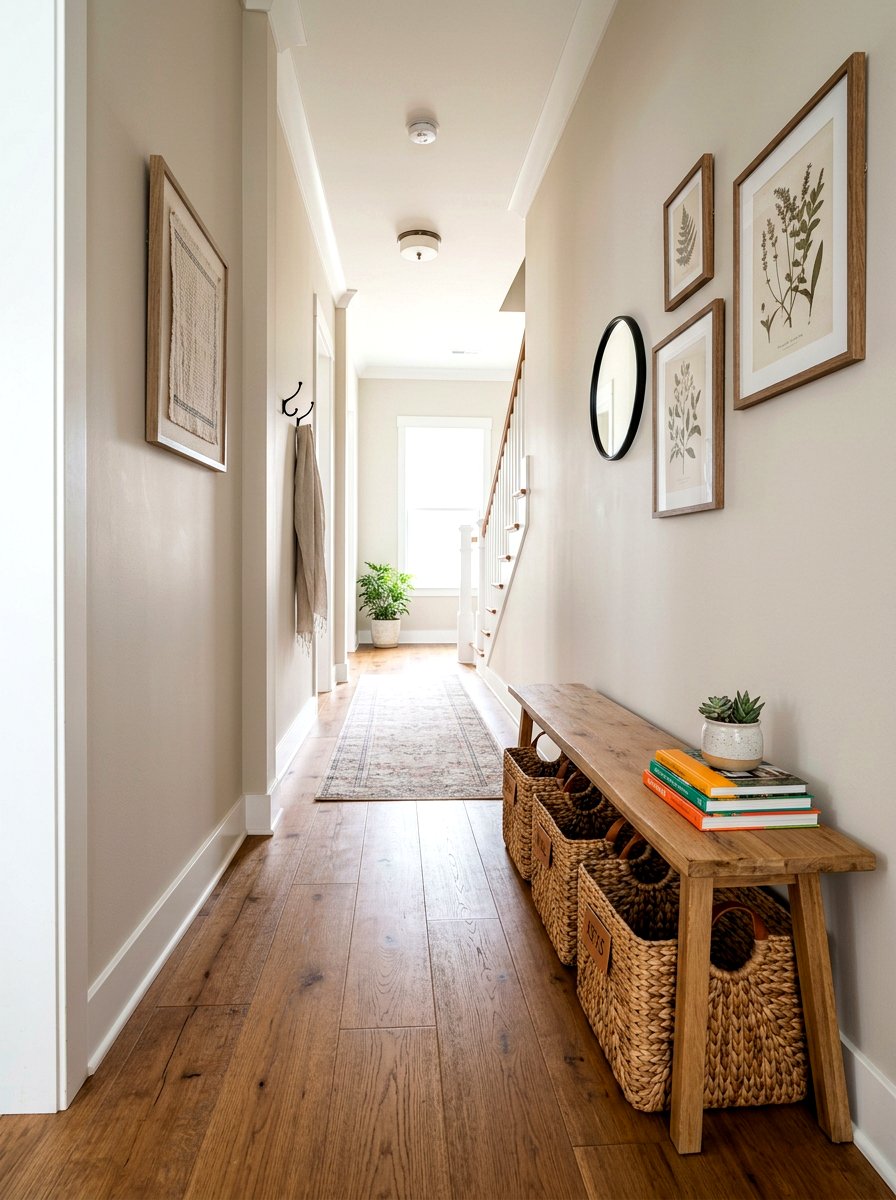 Storage Baskets - 30 narrow hall styling ideas