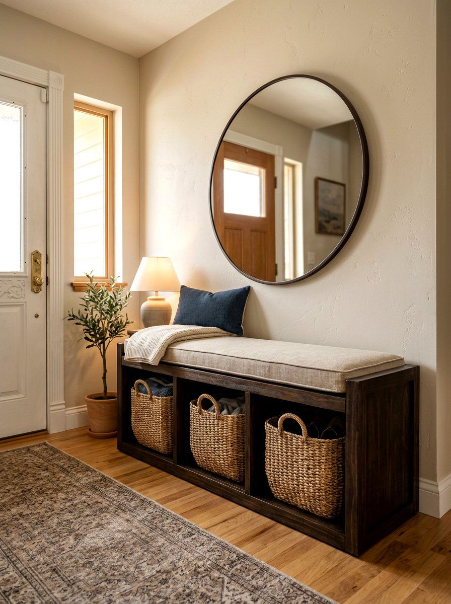 Storage Bench With Baskets - 30 entryway bench ideas