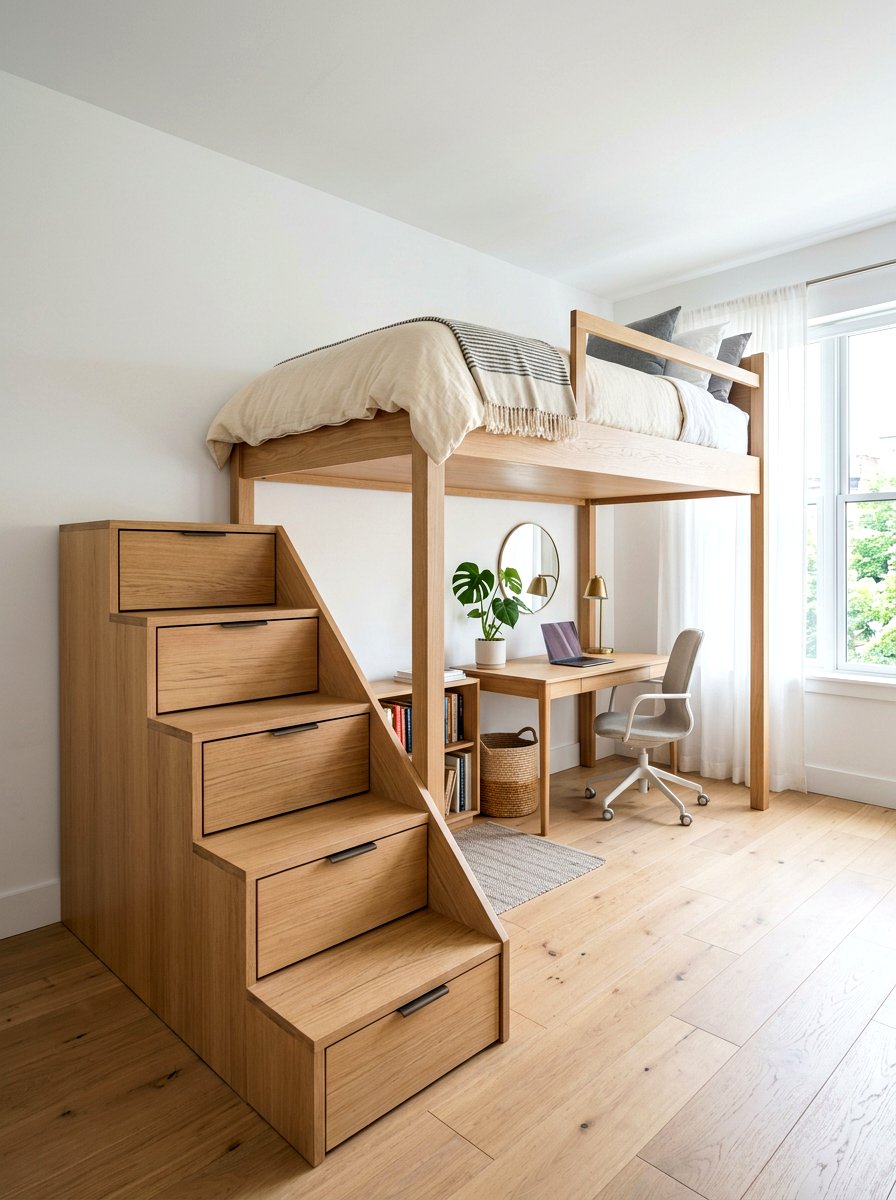 Storage Stairs Loft Bed - 30 loft bed studio apartment ideas