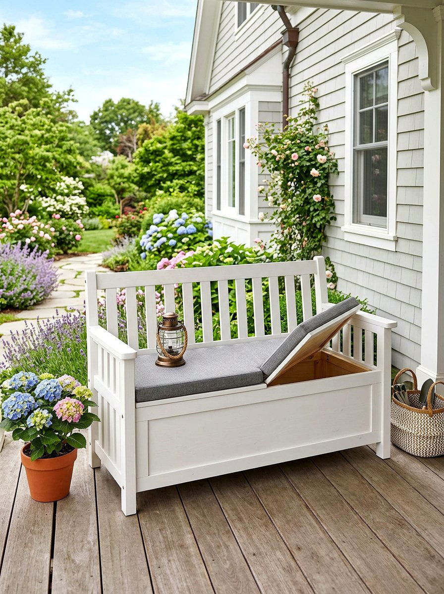 Storage bench for porch - 30 front porch seating nook ideas