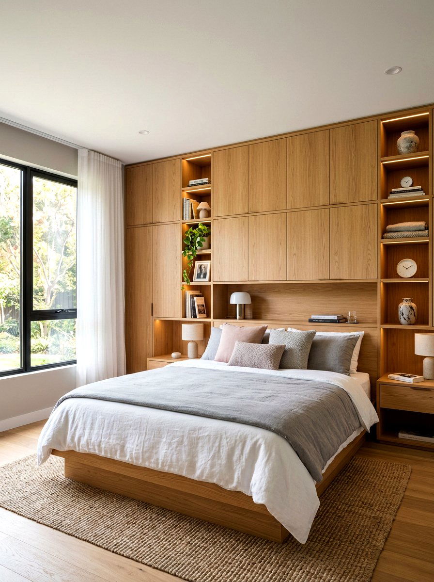 Storage headboard wall - 30 wall to wall headboard ideas
