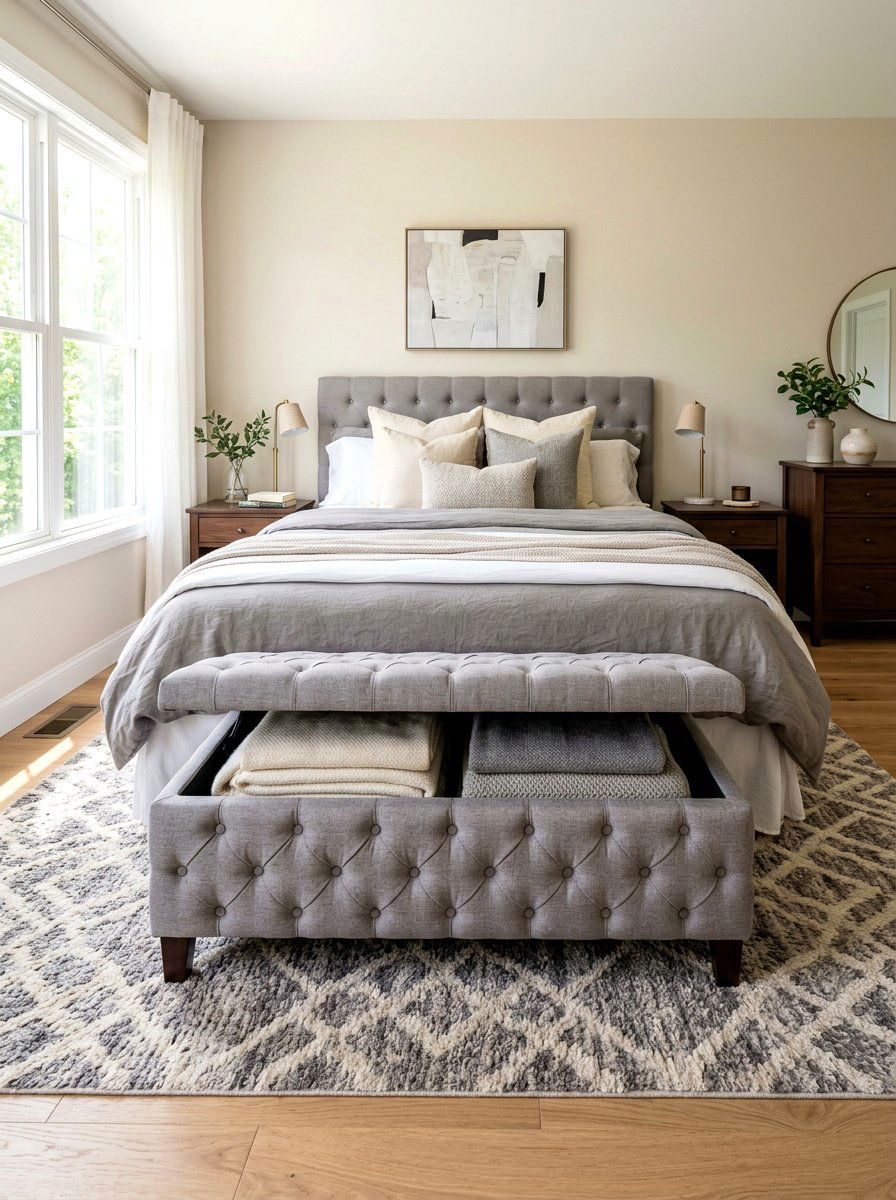 Storage ottoman bench - 30 bedding storage ideas