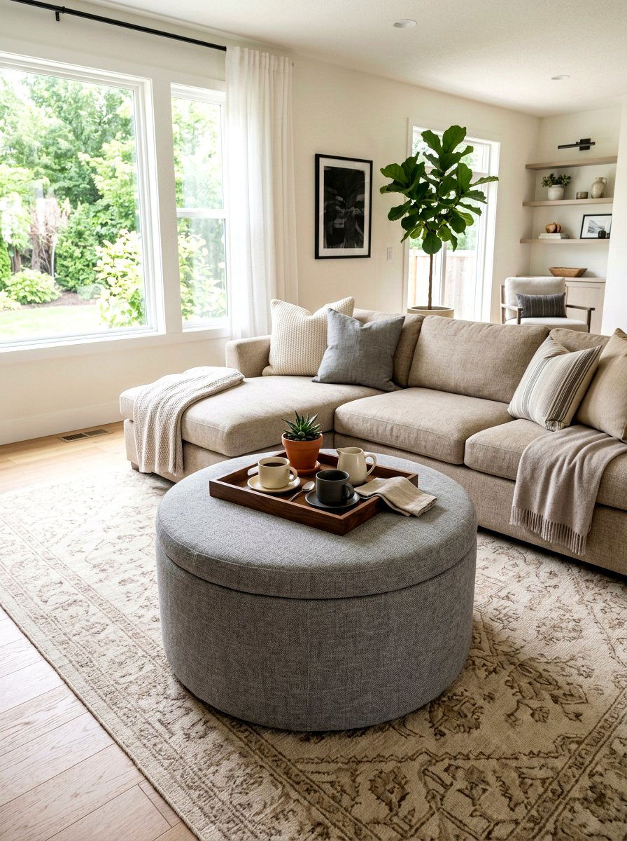 Storage ottoman coffee table - 30 stylish small apartment ideas