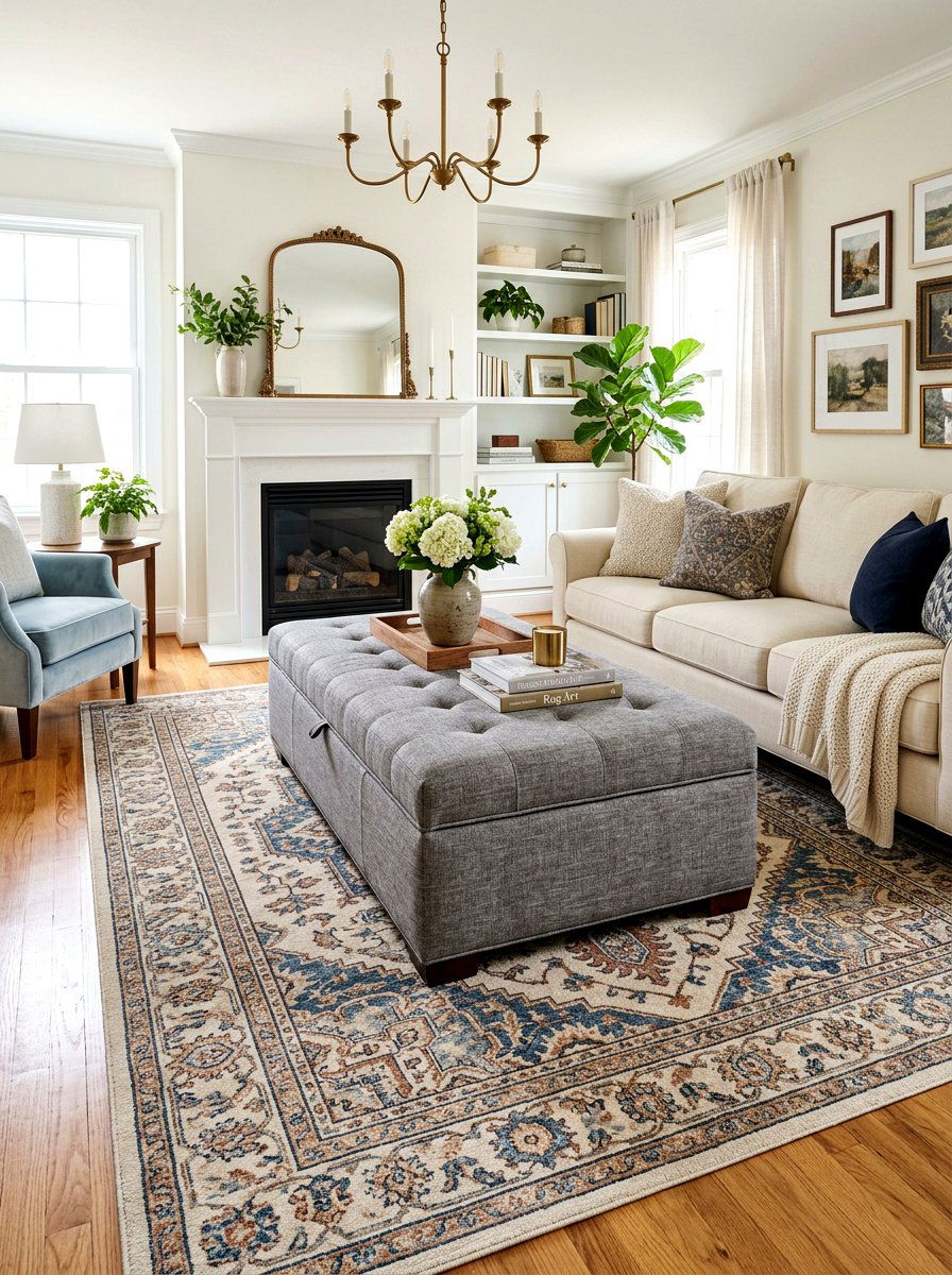 Storage ottoman coffee table - 30 family friendly living room storage ideas