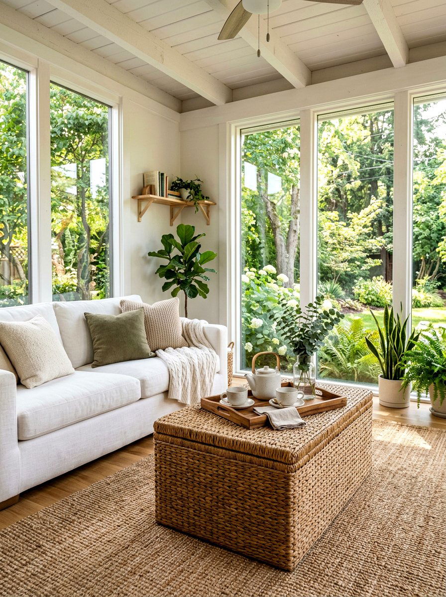 Storage sunroom ottoman - 30 sunroom furniture ideas