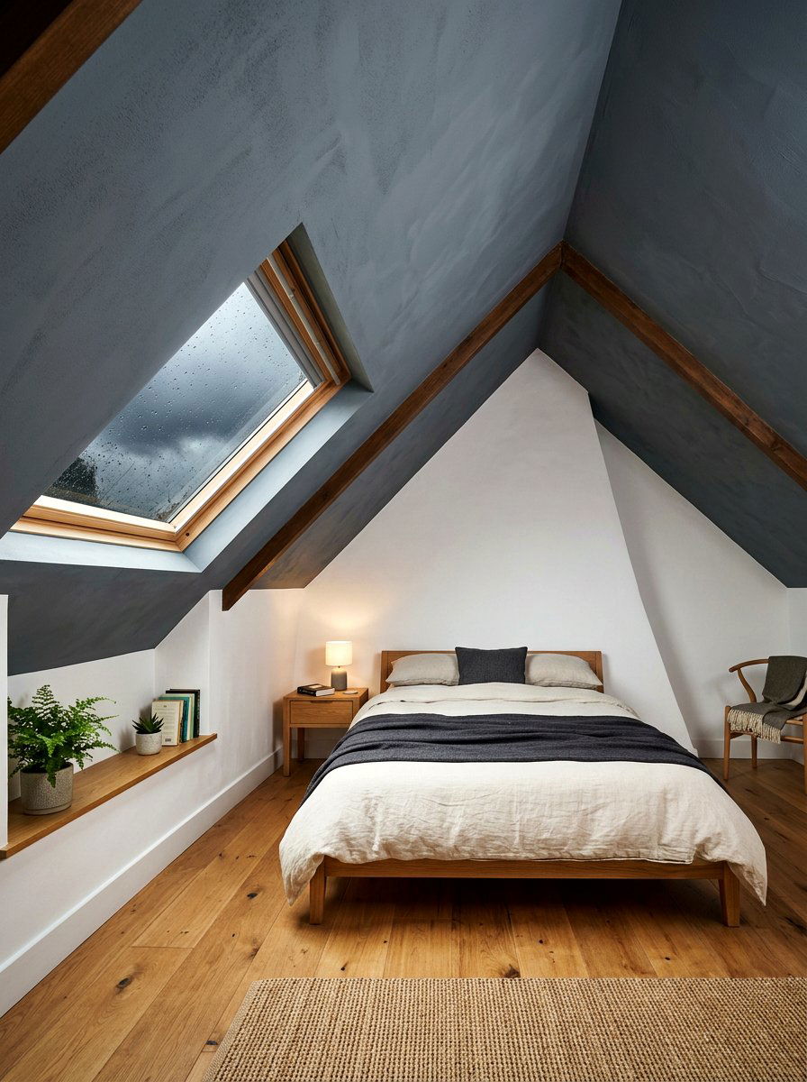 Stormy gray attic bedroom ceiling - 30 moody ceiling paint ideas