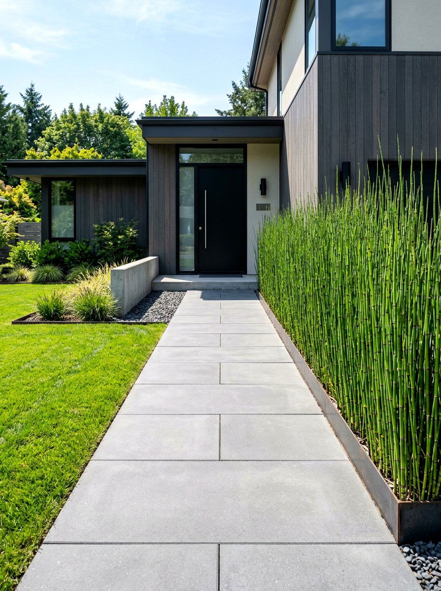 Straight modern path - 30 front yard pathway ideas