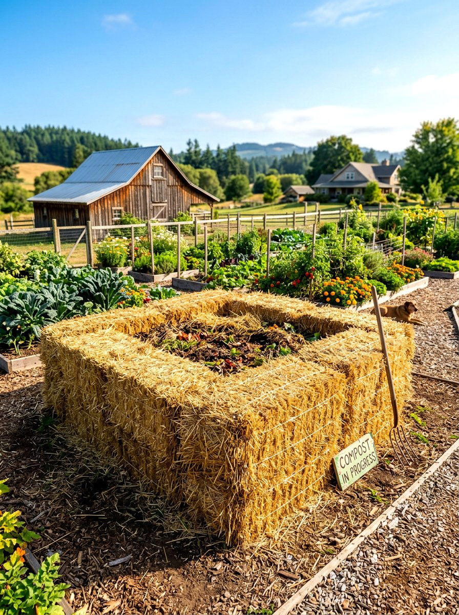 Straw Bale Composting Area - 30 compost bin ideas