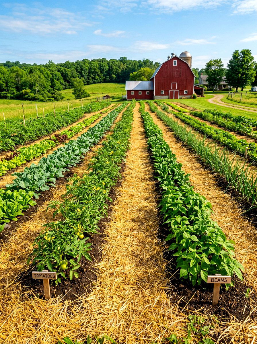 Straw Mulch Row - 30 mulch landscaping ideas
