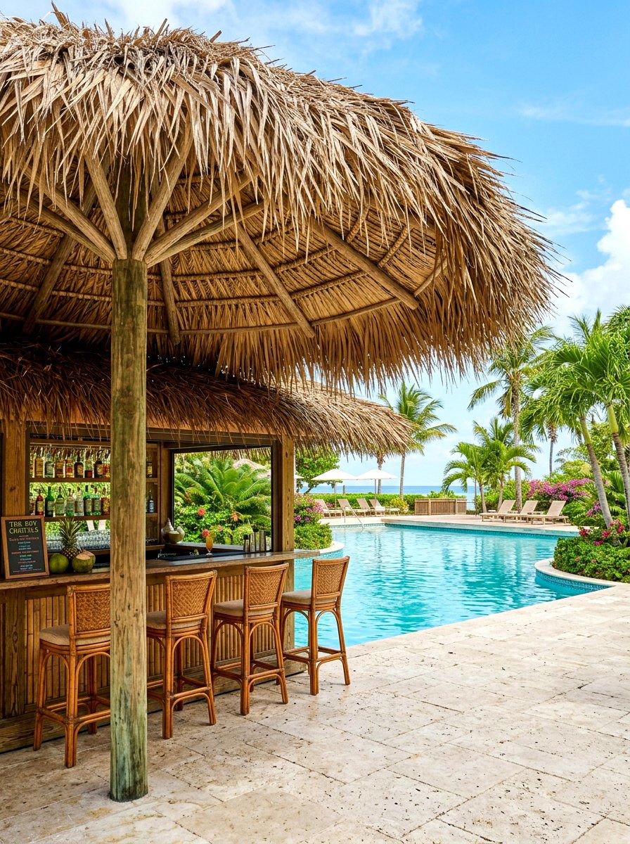 Straw Thatch Umbrella - 30 patio cover ideas