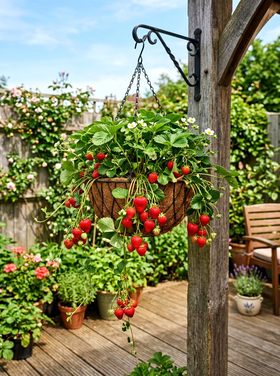 Strawberry Hanging Basket - 30 berry garden ideas