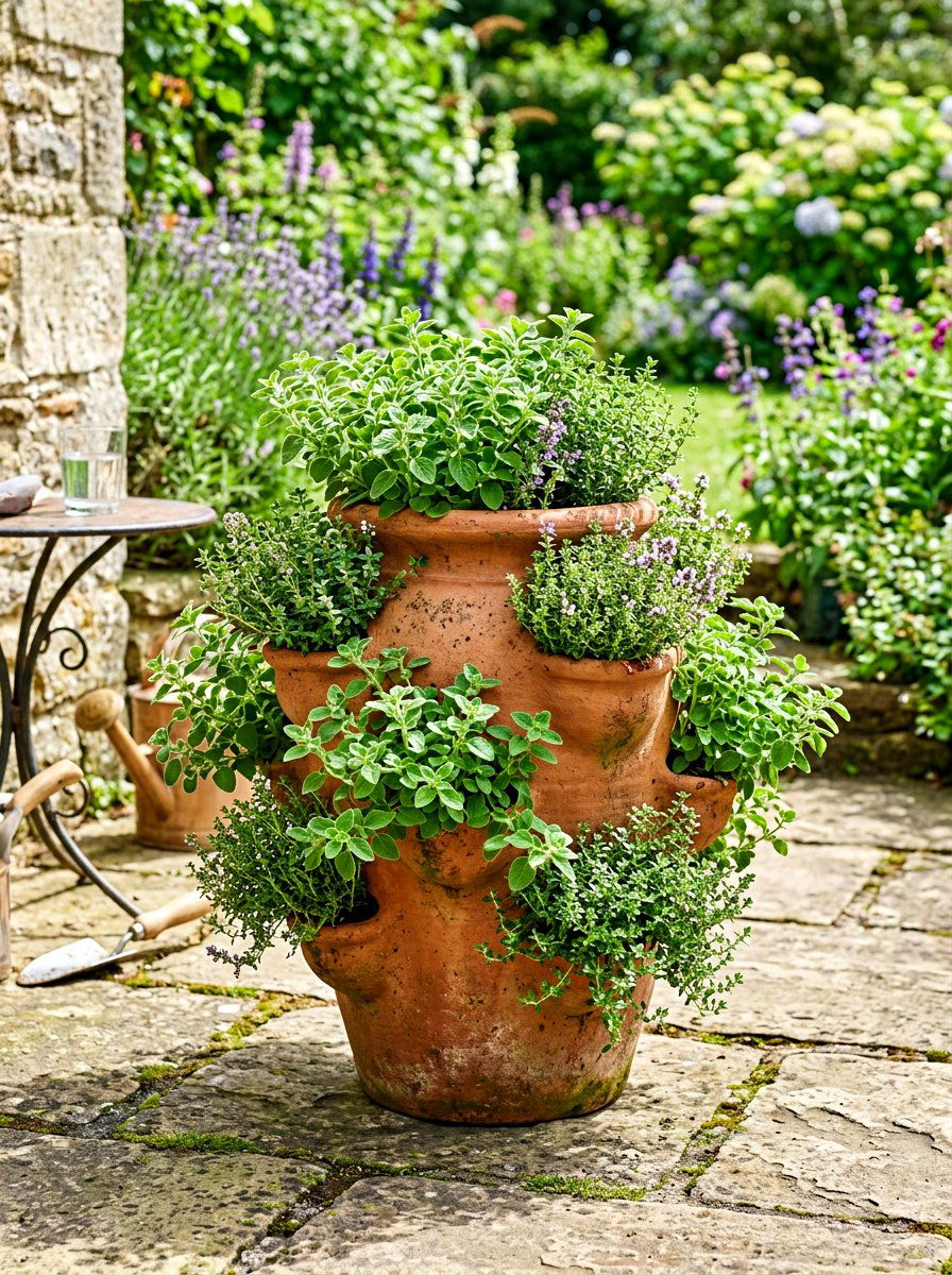 Strawberry Jar For Herbs - 30 small herb garden ideas