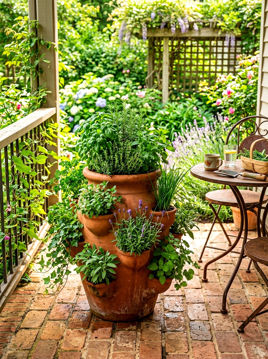 Strawberry Jar Herb Garden - 30 container herb garden ideas