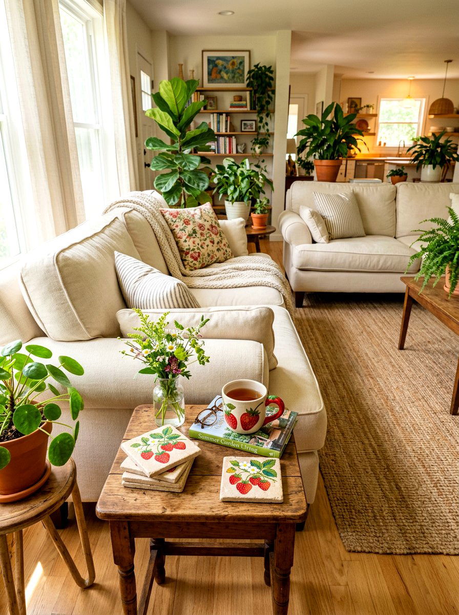 Strawberry Motif Coasters - 30 strawberry table decor ideas