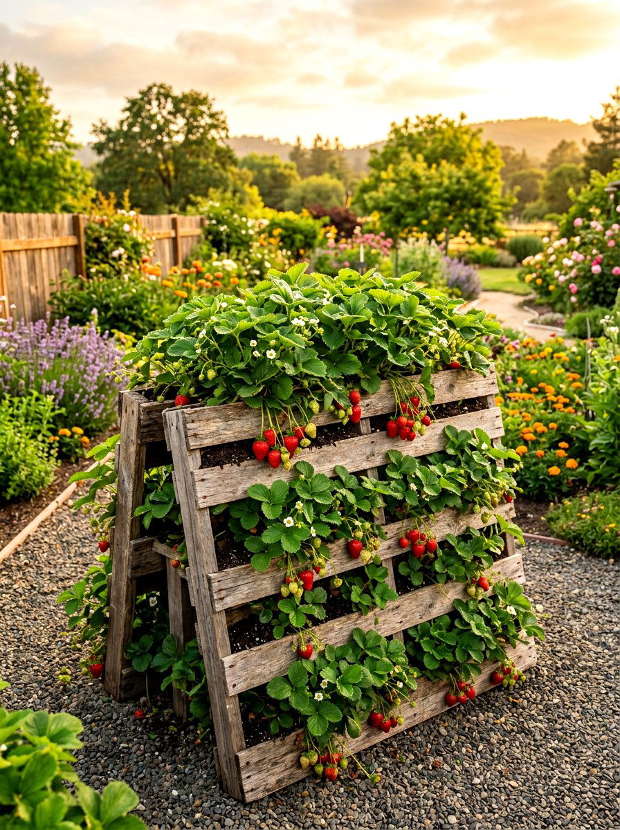 Strawberry Pallet Patch - 30 pallet garden wall ideas