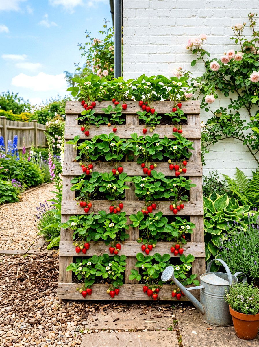 Strawberry Pallet Planter - 30 berry garden ideas