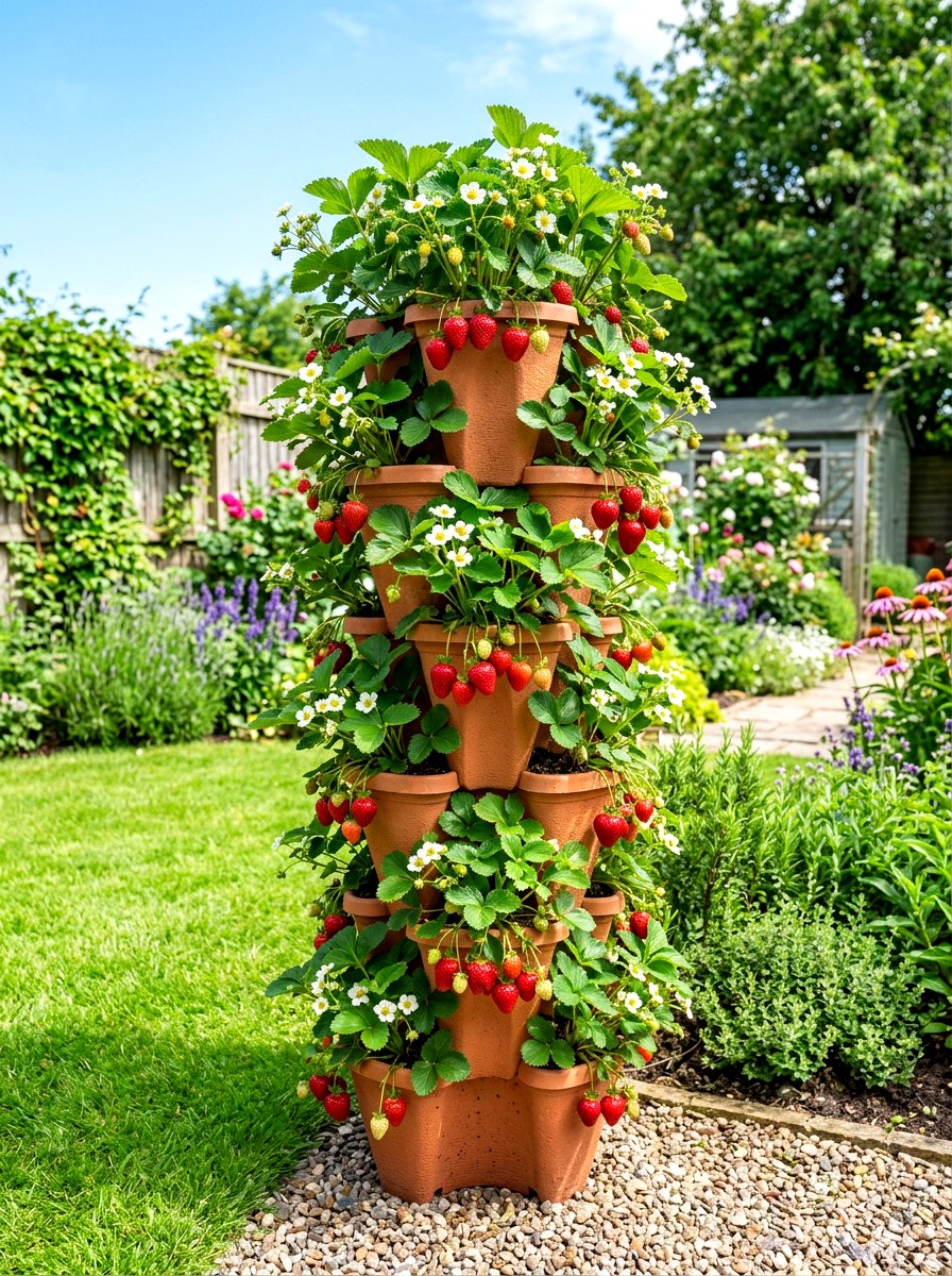 Strawberry Planter Tower - 30 tiered planter ideas
