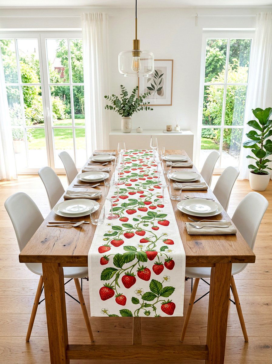 Strawberry Table Runner - 30 strawberry table decor ideas