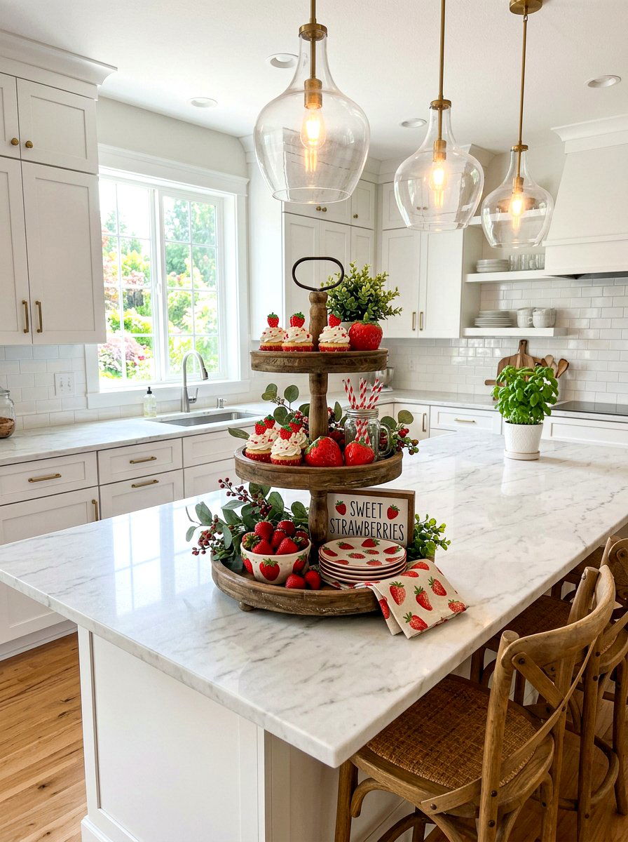Strawberry Tiered Tray - 30 strawberry table decor ideas