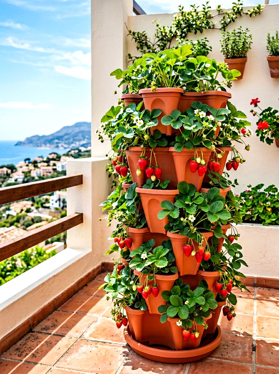 Strawberry Tower Garden - 30 balcony container garden ideas