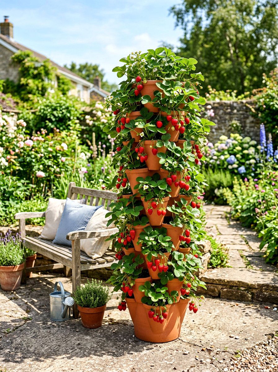 Strawberry Tower Planter - 30 patio container garden ideas