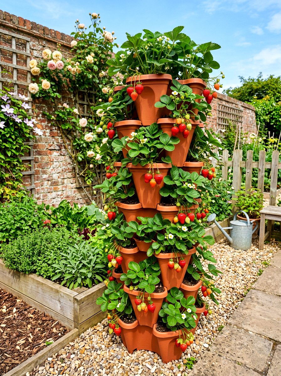 Strawberry Tower Planter - 30 backyard planter ideas