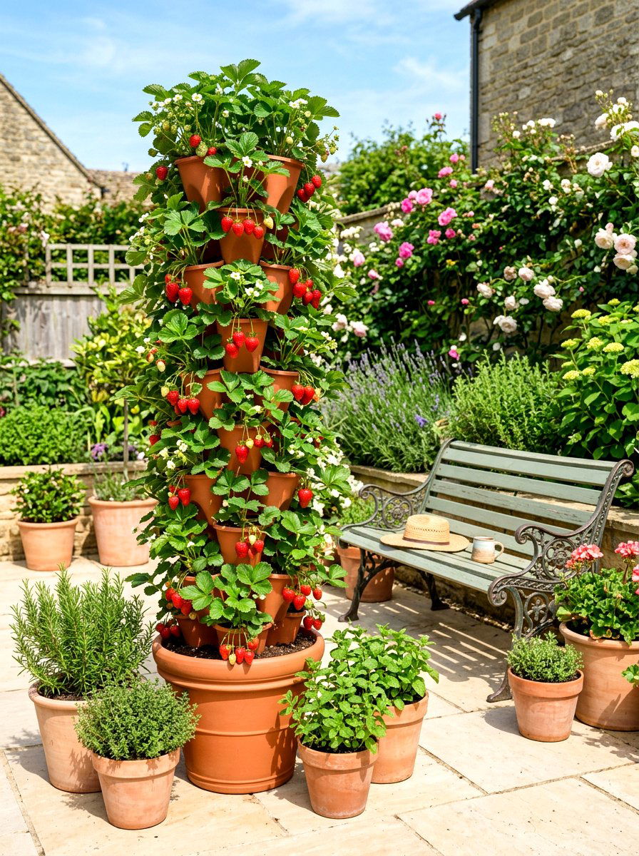 Strawberry Tower - 30 edible patio garden ideas