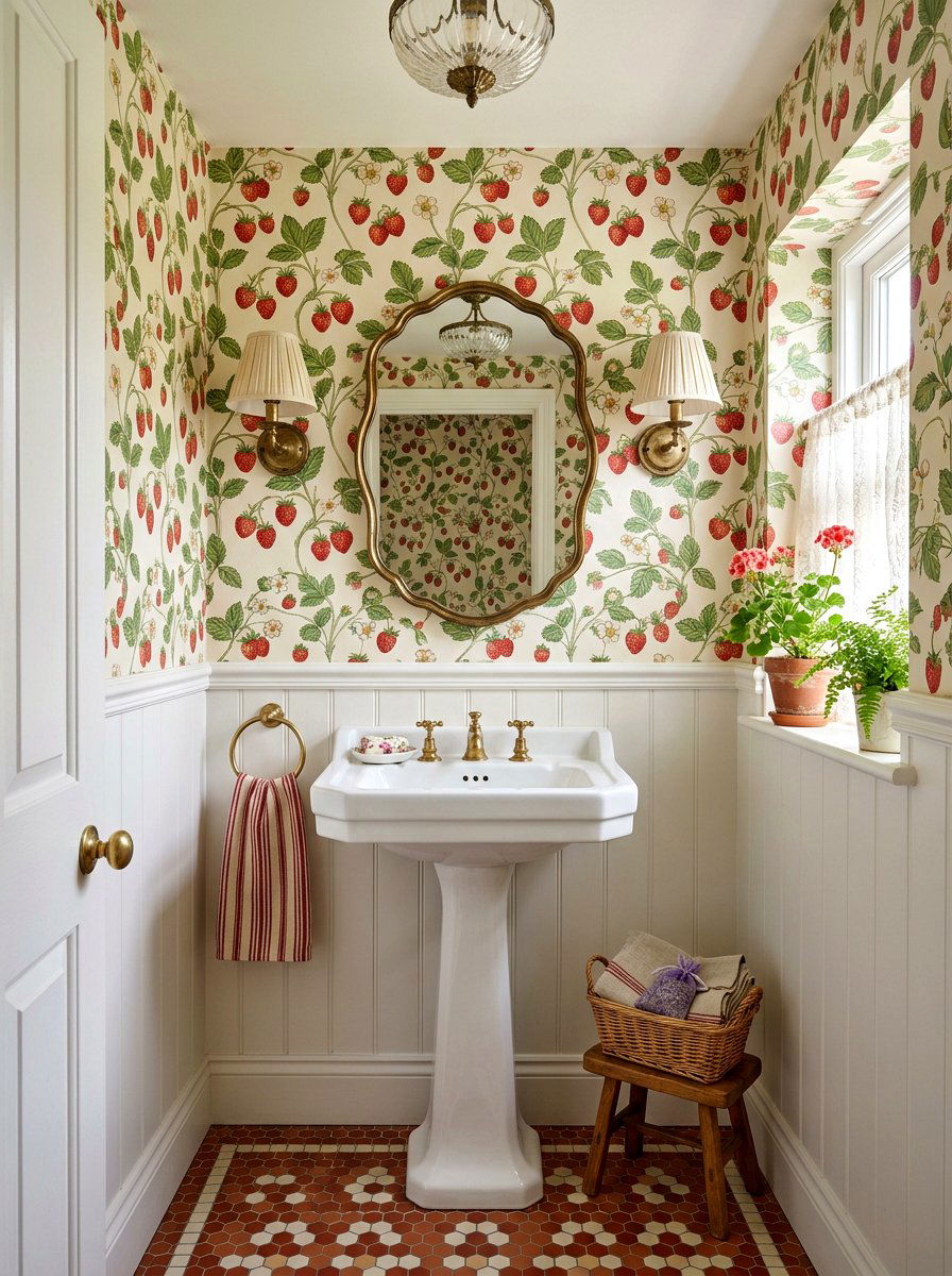 Strawberry Wallpaper - 30 fruit wallpaper powder room ideas
