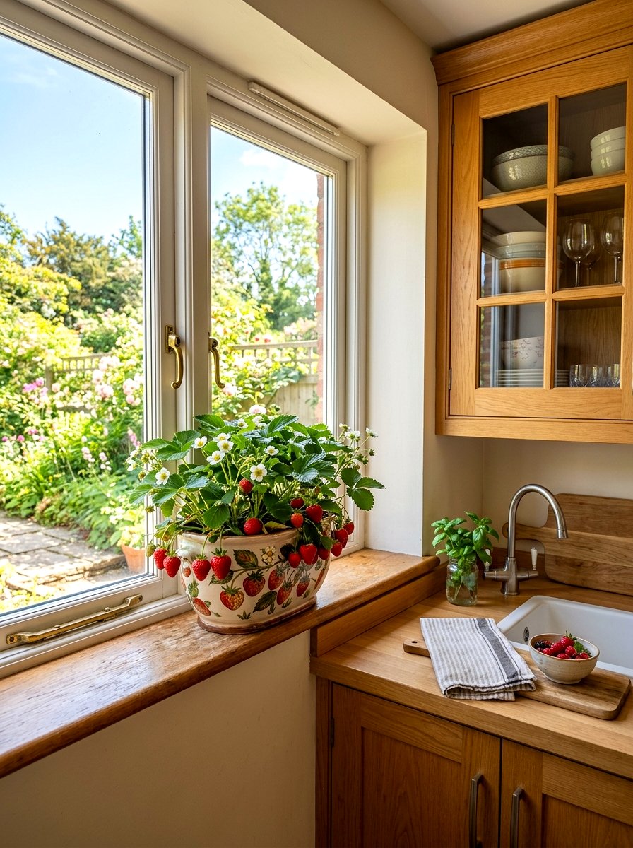 Strawberry Window Planter - 30 windowsill garden ideas