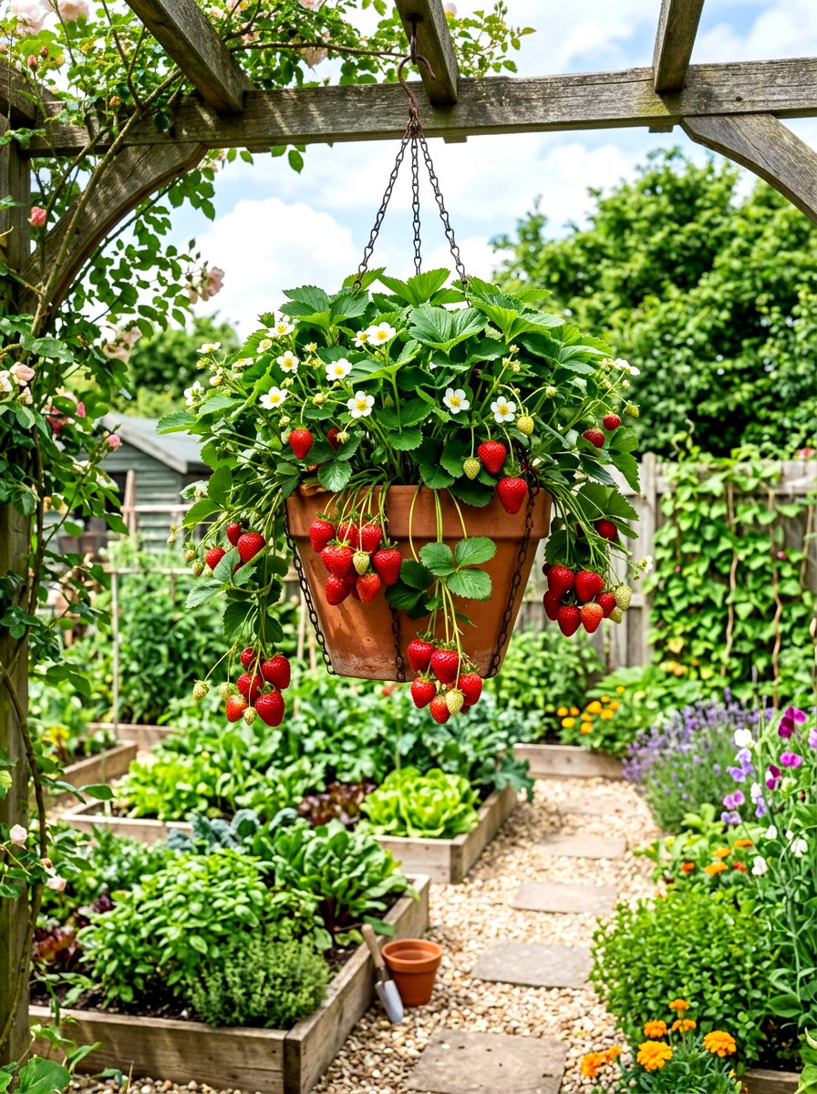 Strawberry hanging basket - 30 hanging flower basket ideas