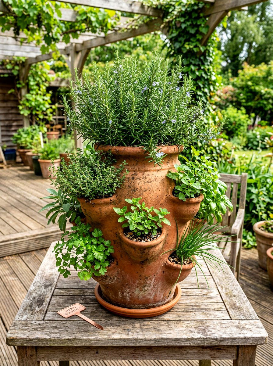 Strawberry jar herb garden - 30 herb garden ideas